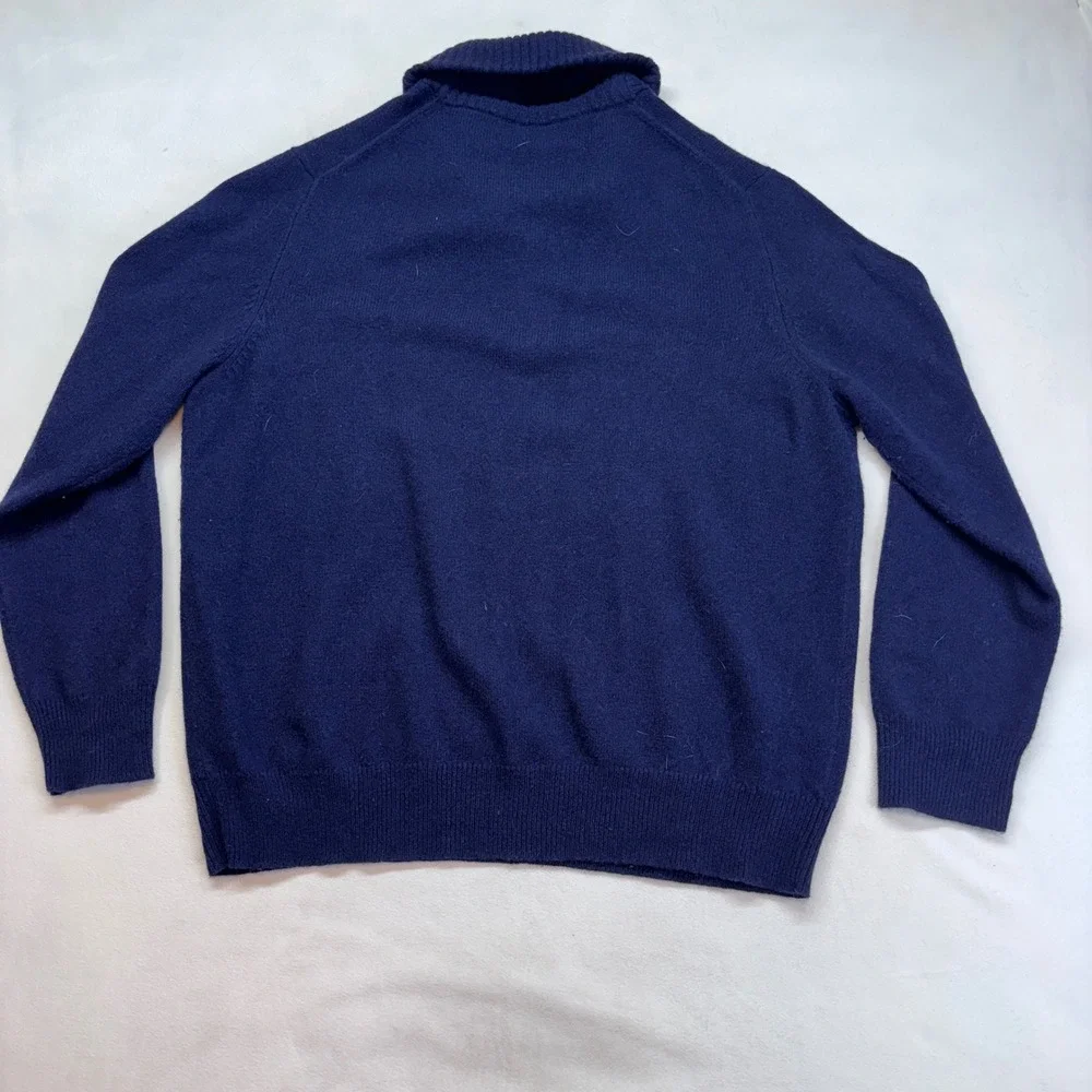 J Crew‎ Mens Navy Blue Shawl Collar 2 Button Pullover Sweater XXL Lambs Wool